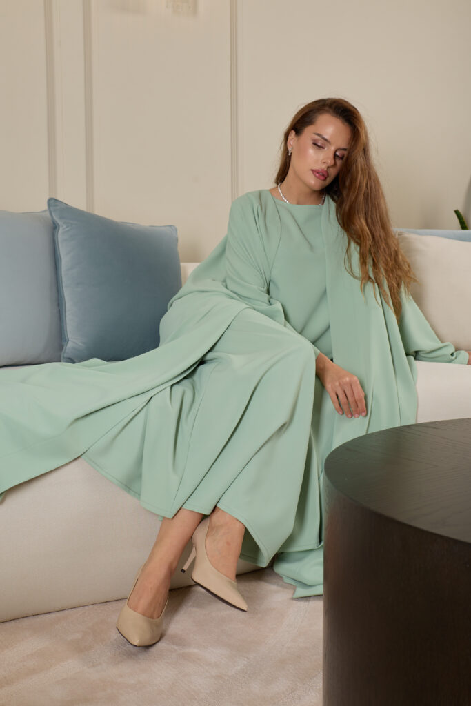 Pastel Green Plain Abaya Set