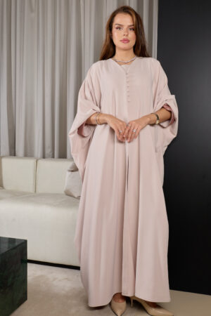 Light Blush With Muted Dusted Purple Zary Cuffs Abaya - Image 1