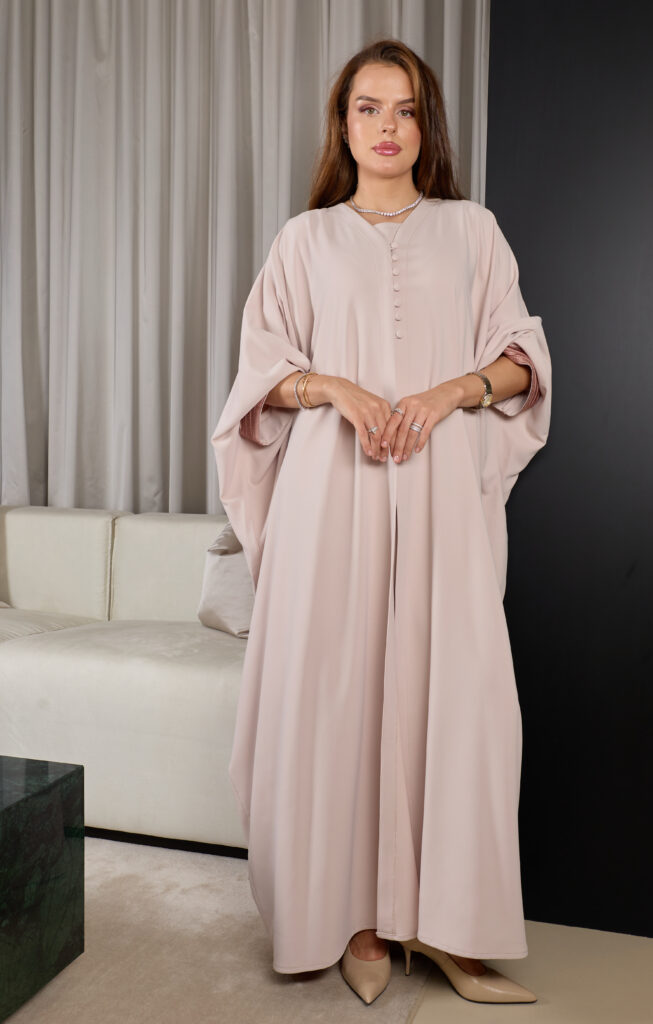 Light Blush With Muted Dusted Purple Zary Cuffs Abaya