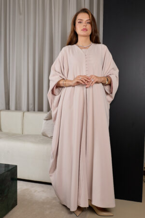 Light Blush With Muted Dusted Purple Zary Cuffs Abaya - Image 3