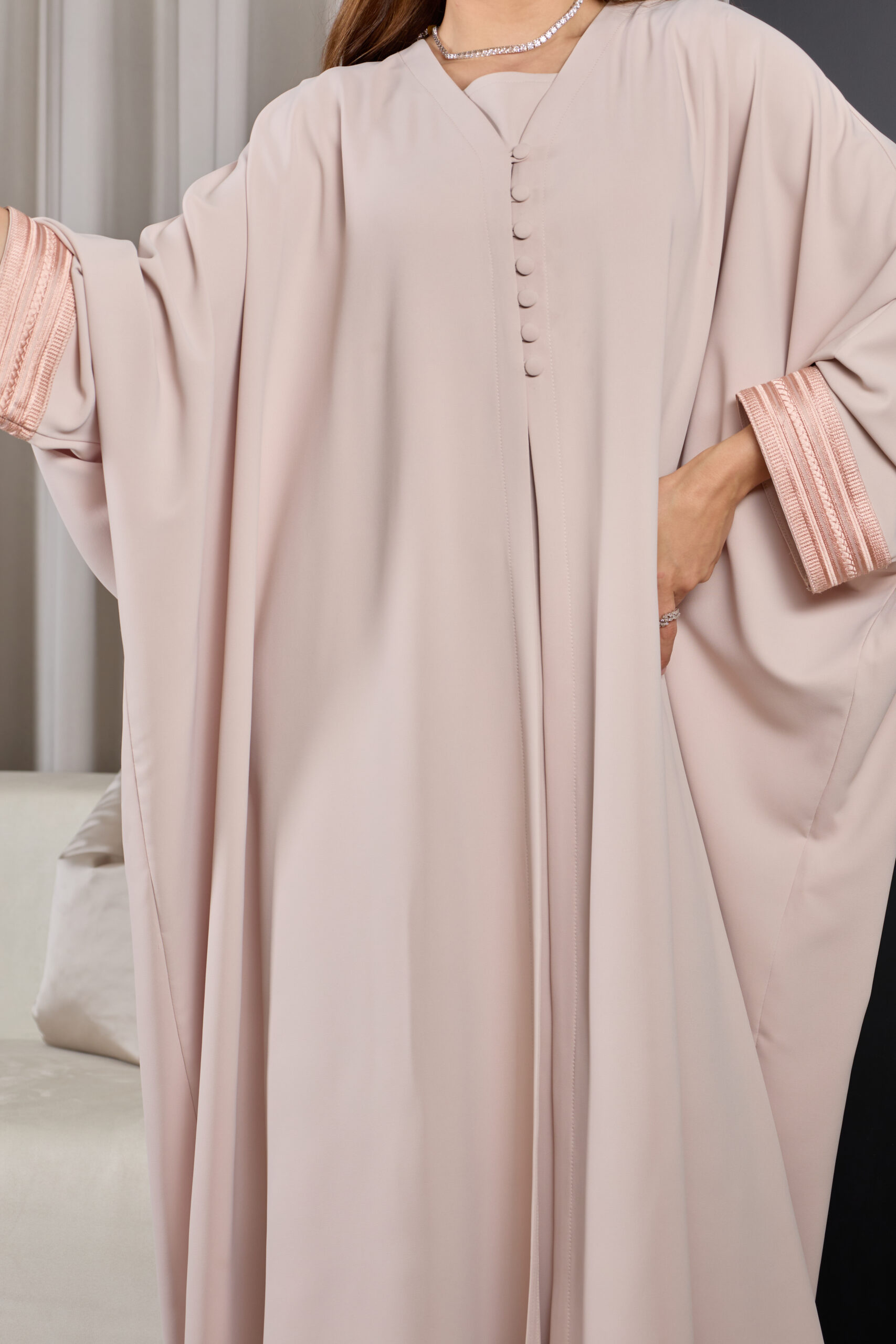 Light Blush With Muted Blush Zary Cuffs Abaya - Image 3