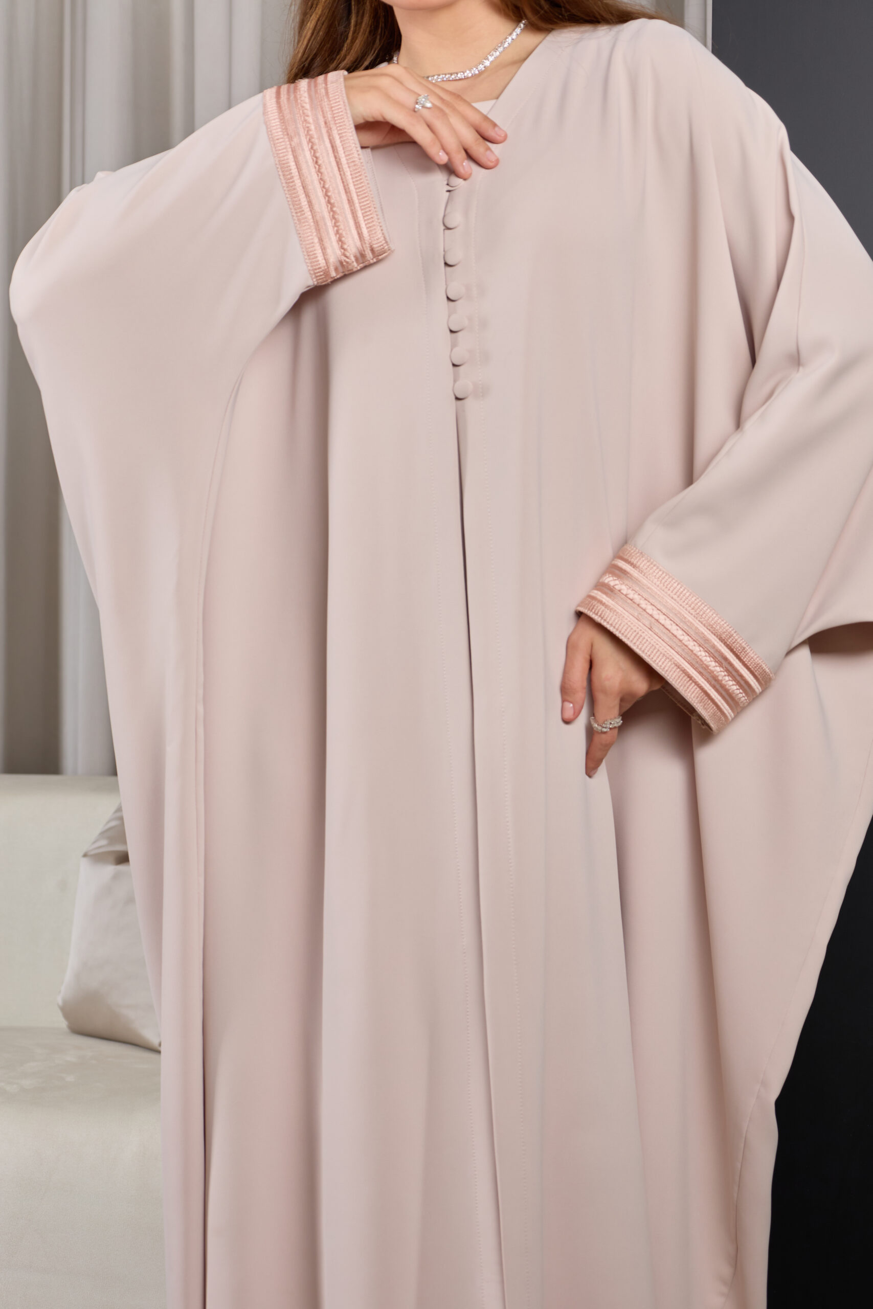 Light Blush With Muted Blush Zary Cuffs Abaya - Image 2