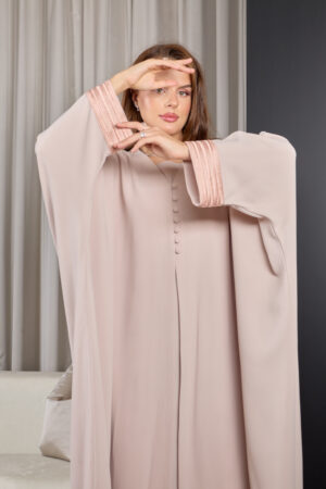 Light Blush With Muted Blush Zary Cuffs Abaya - Image 4