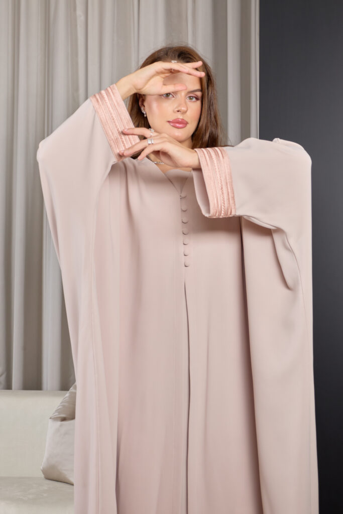 Light Blush With Muted Blush Zary Cuffs Abaya