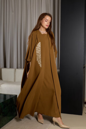 ⁦Brown With Zary Embroidery Abaya Set⁩ - الصورة ⁦5⁩