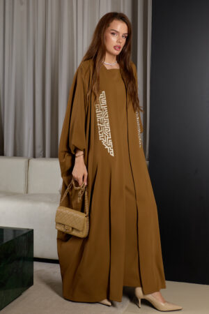 ⁦Brown With Zary Embroidery Abaya Set⁩ - الصورة ⁦6⁩