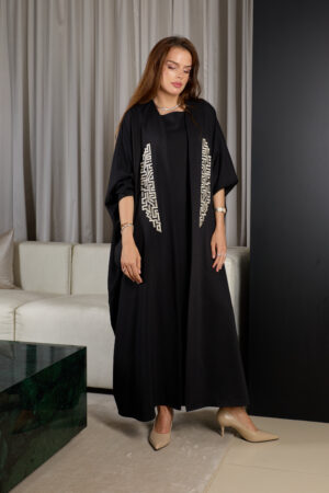 Black With Zary Embroidery Abaya Set - Image 5