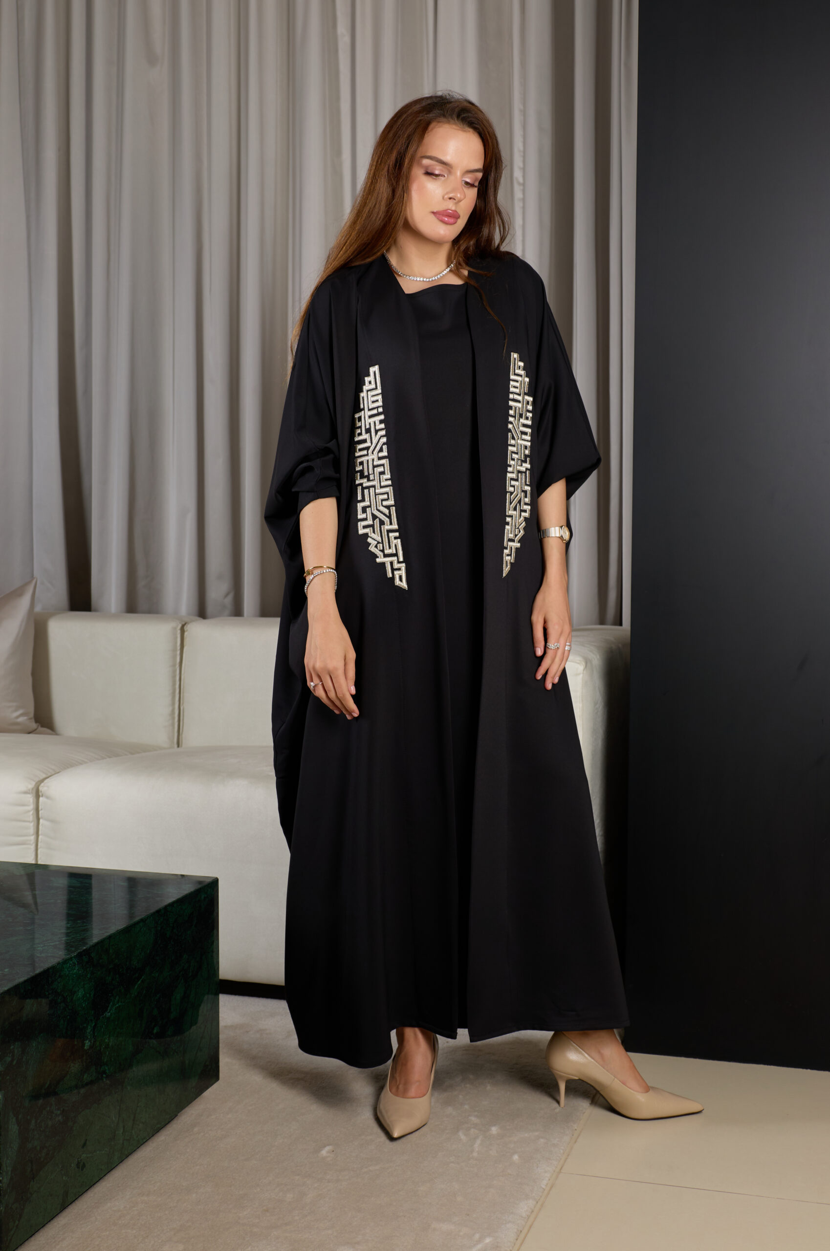 Black With Zary Embroidery Abaya Set - Image 5