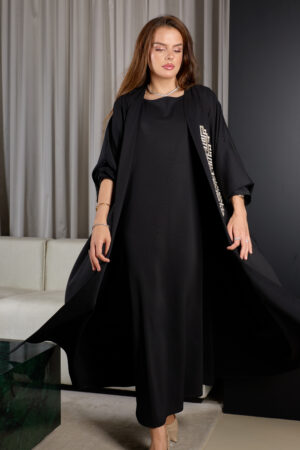 Black With Zary Embroidery Abaya Set - Image 3