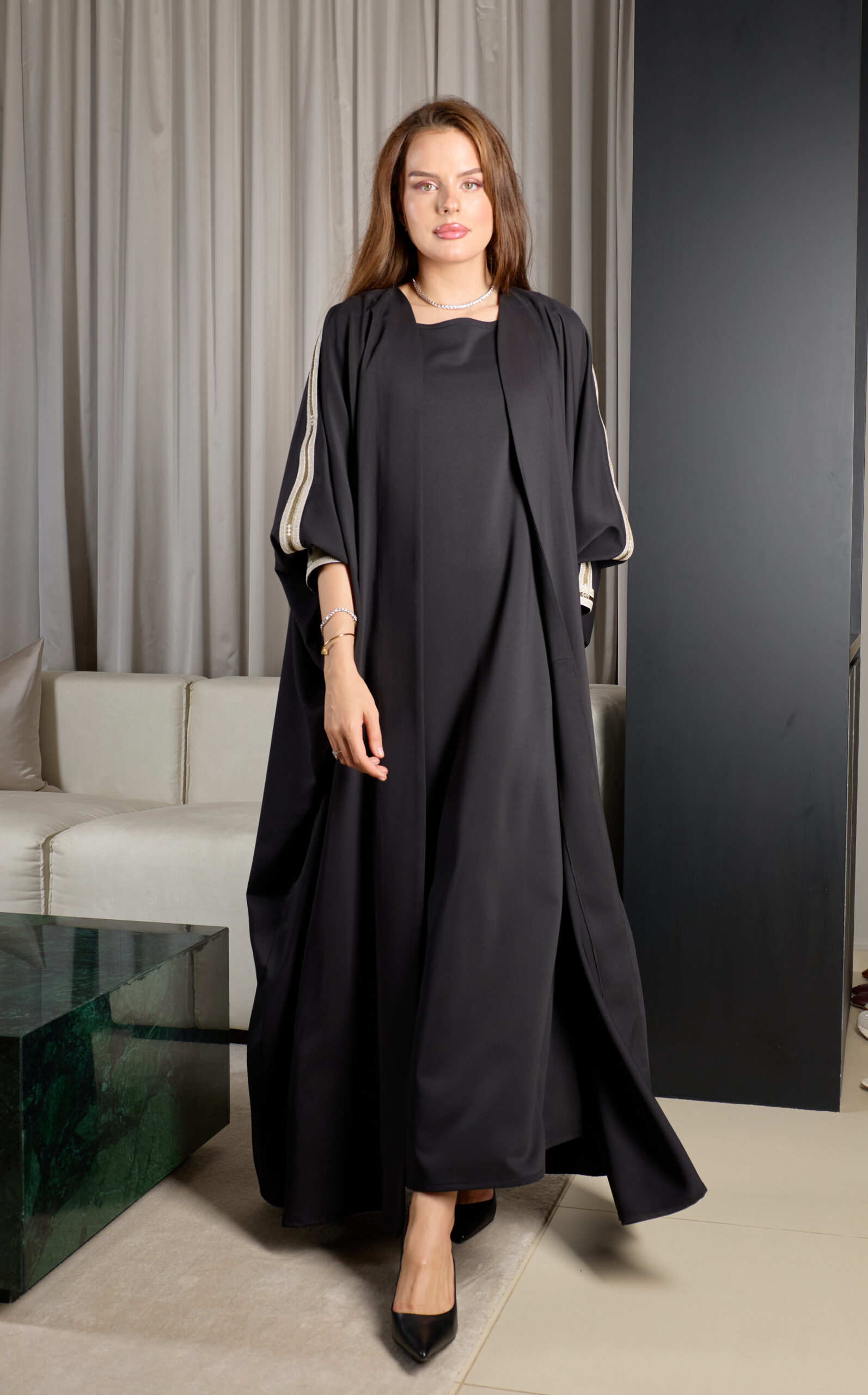 Black Abaya With Zeej - Image 1